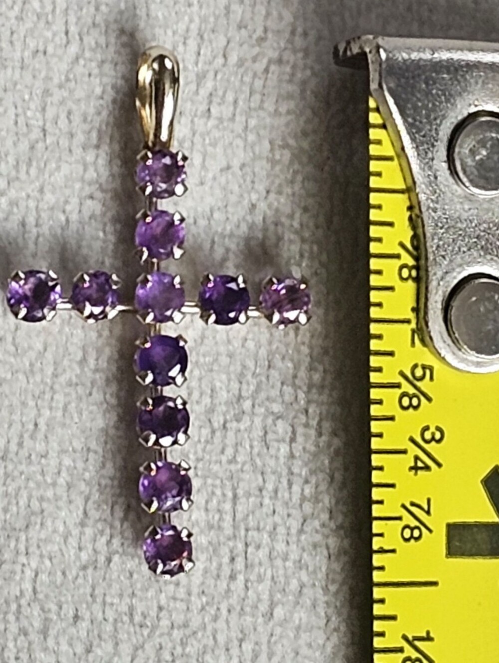 10k Yellow Gold Amethyst Religious Cross Pendant - Picture 4 of 9